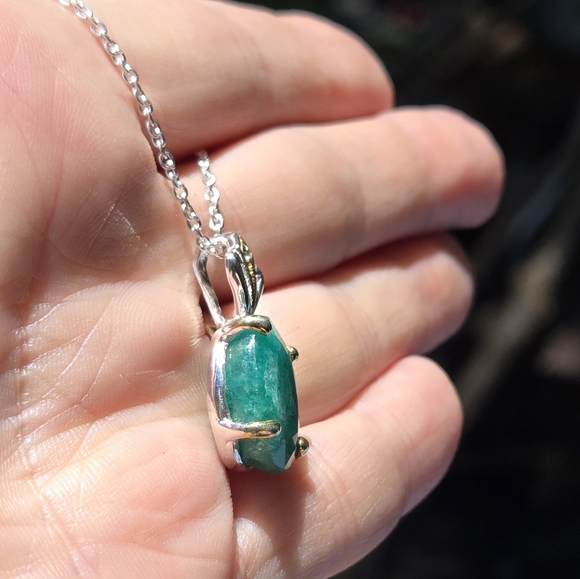 Green Beryl 9k & citrine sterling & gold crown pineapple necklace 18" - Picture 5 of 7